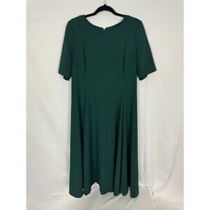 Calvin Klein Green A-Line Midi Dress w/ Gold Back Zip, Size 14, Elegant Classic
